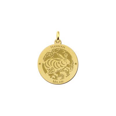 Gouden ronde hanger chinese sterrenbeeld Konijn