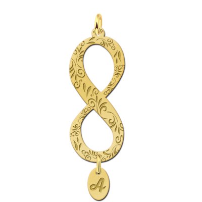 Gouden verticale infinity hanger met gravure en initiaalbedel 