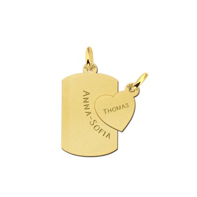 Gouden vriendschapshanger Dogtag en Hart