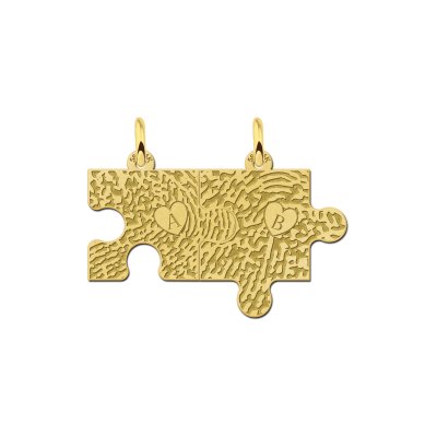 Gouden vriendschapsketting puzzelstuk met vingerafdruk & initiaal 