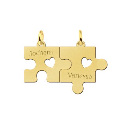 Gouden vriendschapsketting puzzelstukjes met harten