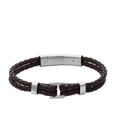 jf04203040. Bruin lederen gevlochten armband .