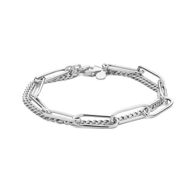 Zilveren armband fantasie 2-toer gourmet paperclip schakel KA1335575