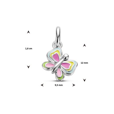Zilveren hanger fantasie vlinder kleurrijk emaille