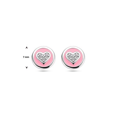 Oorknoppen hart zirkonia en roze emaille