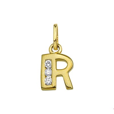 Gouden hanger letter R zirkonia