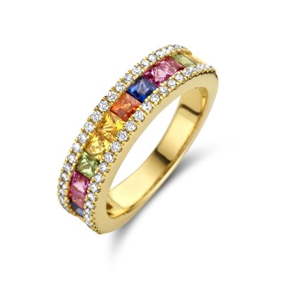 Ring regenboog saffier en diamant 0.30ct h si