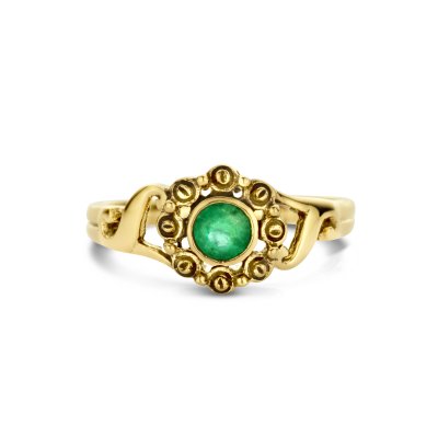 Vintage ring bloem smaragd 0.30ct