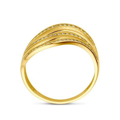 Gouden Ring met golven en zirkonia's