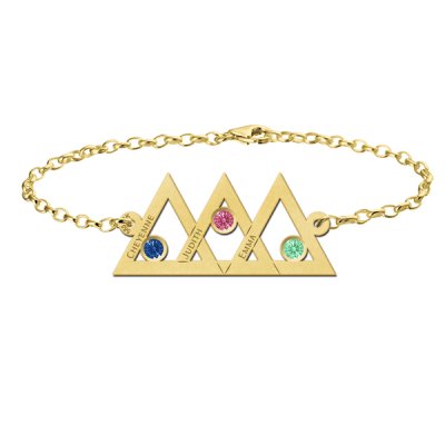 Moeder-dochter-armband goud 3 driehoeken en geboortesteen