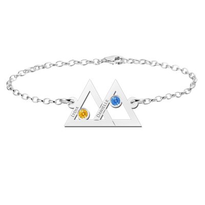 Moeder-dochter-armband zilver twee driehoeken en geboortesteen