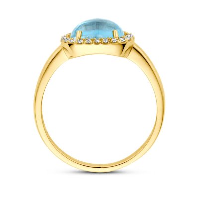 Ring blauw topaas en diamant 0.09ct h si halo