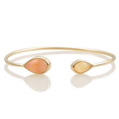 Leaf Bangle - Peach Rhodonite & Yellow Jade