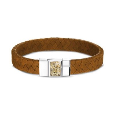 See You Armband BG008 | 21 cm Zilver/Leer Camel As met Hars