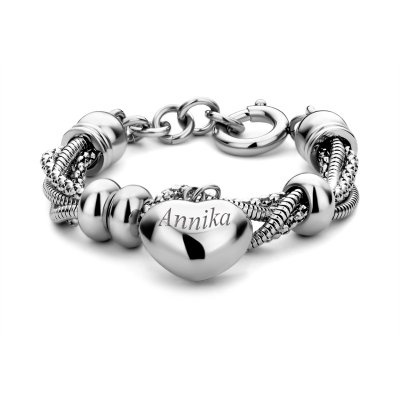 Armband met naamgravure in staal met een hartje 