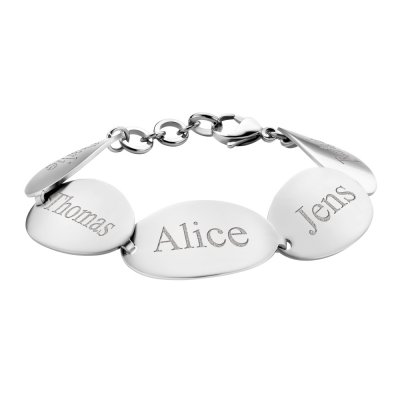 Stalen armband met 5 ovalen plaatjes met namen 