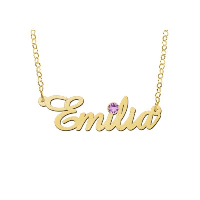 Vergulde naamketting met geboortesteen model Emilia 