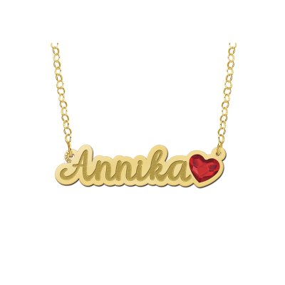 Vergulde naamketting met hartjes steen model Annika 