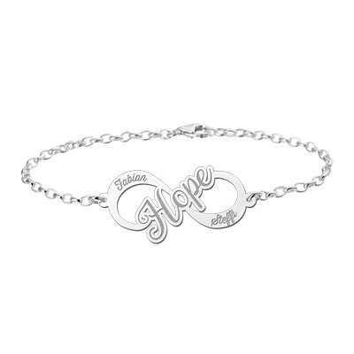 Zilveren infinity armband hope