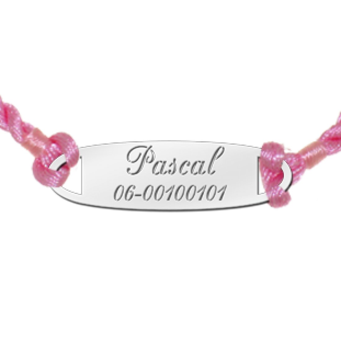 Tether micro Cilia Zilveren kinderarmband met naam en telefoonnummer roze / Anny van Buul  Juweliers Sieraden