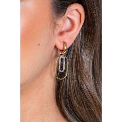 ZINZI gold plated zilveren ovale oorbedels 32mm bezet met witte zirconia's ZICH2329 (excl. oorringen)