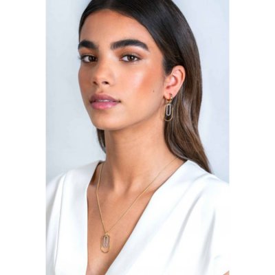 ZINZI gold plated zilveren ovale oorbedels 32mm bezet met witte zirconia's ZICH2329 (excl. oorringen)